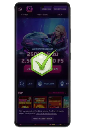 Roby Casino App Android erfolgreich installiert